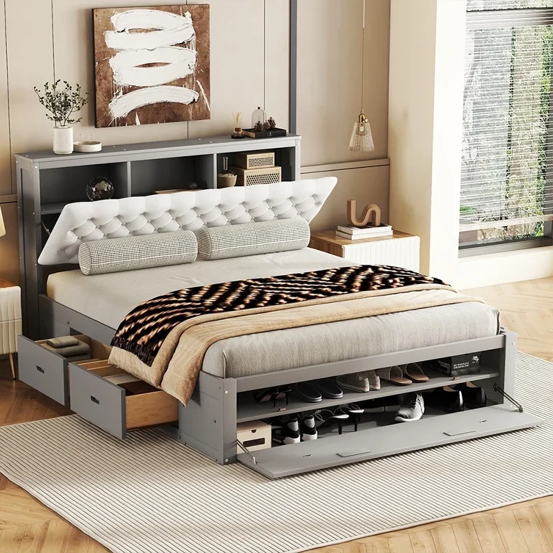 Storage Bed with Shoes Rack